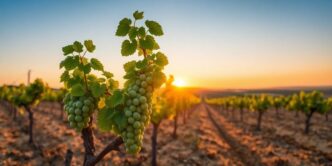 Vibrant vineyard in Portugal against a dry background.