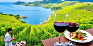 Lush vineyards and gourmet dishes in the Azores.