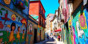 Vibrant murals and art installations in Portugal's streets.