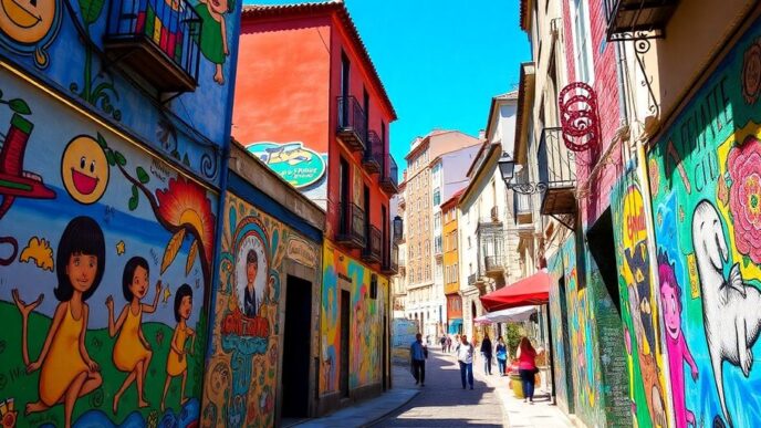 Vibrant murals and art installations in Portugal's streets.