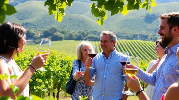 People enjoying wine in Porto's beautiful vineyards.