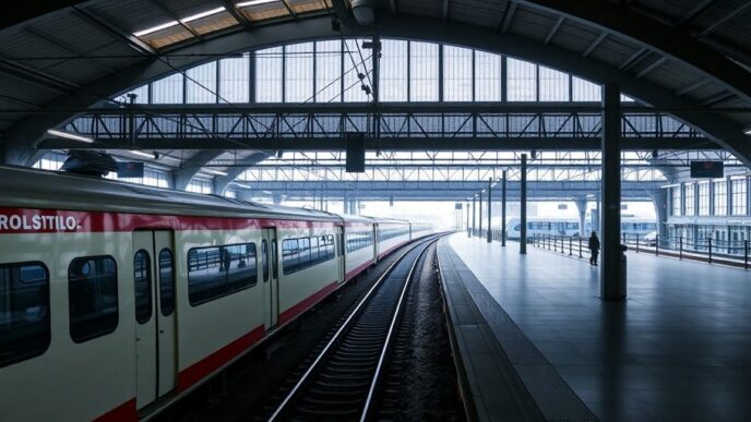 Empty train station during drivers' strike in Portugal.