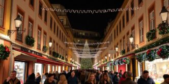 festive Christmas decorations and lights in Portuguese streets