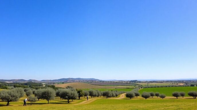 Farmers working in the fertile fields of Baixo Alentejo.