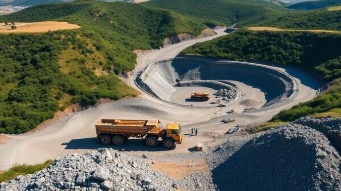 Portugal lithium mines with workers and equipment in nature.