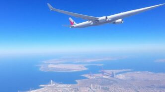 Airplane flying between Lisbon and Los Angeles.