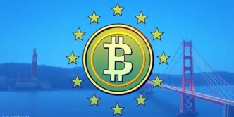 Digital currency with European Union symbols and Portugal landmarks.