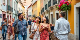 Couples enjoying time together in a picturesque Portuguese setting.