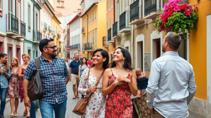 Couples enjoying time together in a picturesque Portuguese setting.