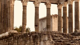 The ruins of the Temple of Diana in Evora, Portugal.