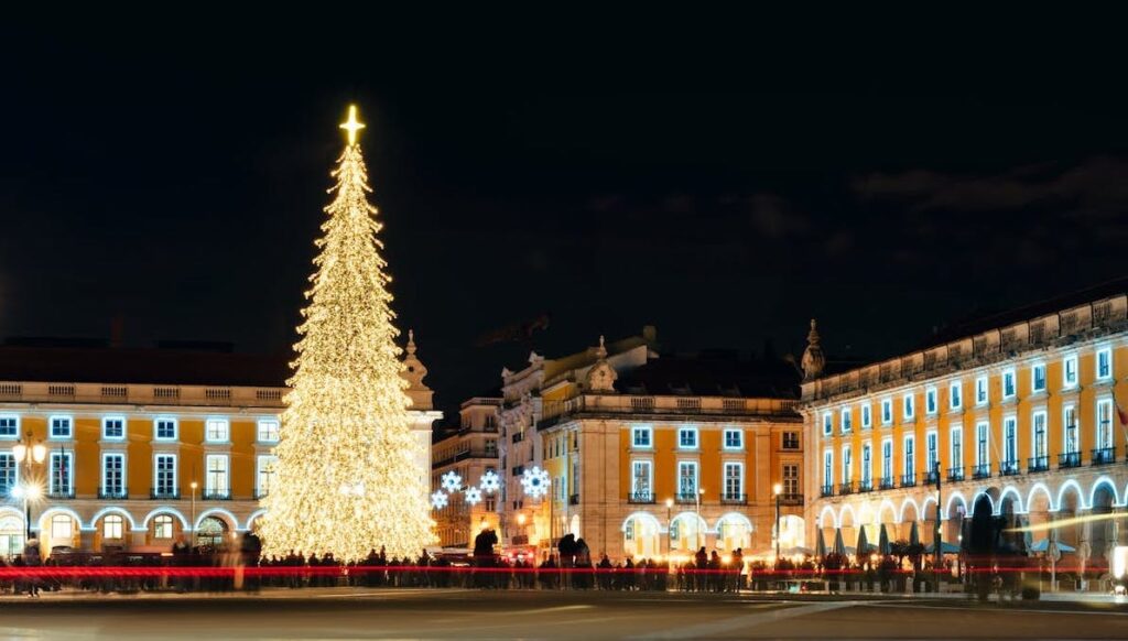 Festive Christmas Lights in Lisbon at Night