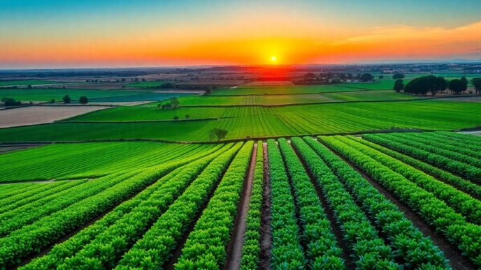 Lush Algarve fields with crops and traditional farming methods.