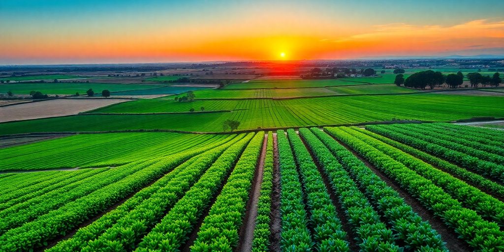 Lush Algarve fields with crops and traditional farming methods.