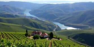 Douro Valley vineyards with lush grapevines and river.