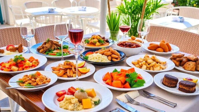 Delicious dishes from top Algarve restaurants on a table.