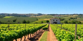 Vineyard in Alentejo with tourists enjoying wine tasting.