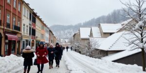 Snowy streets in Porto and Braga during cold weather.