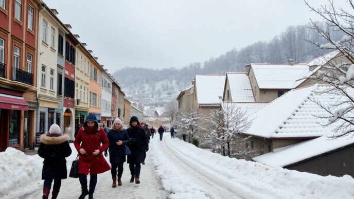 Snowy streets in Porto and Braga during cold weather.