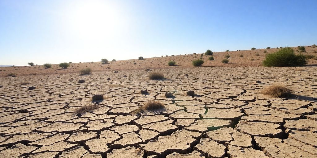 Dry cracked landscape in Alentejo due to drought.