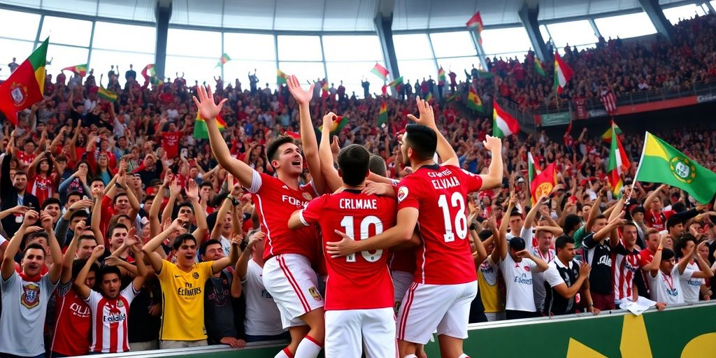 Elvas players celebrating victory in Taça de Portugal.