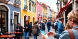 People using smartphones for payments in Portugal.