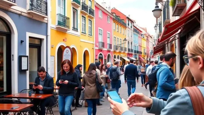 People using smartphones for payments in Portugal.