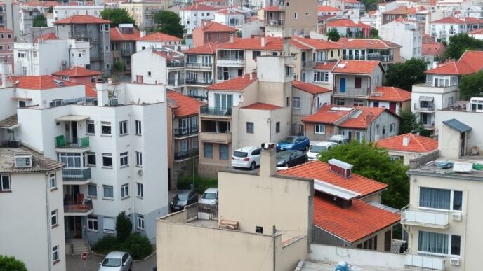 Diverse Portuguese housing styles with modern and traditional elements.