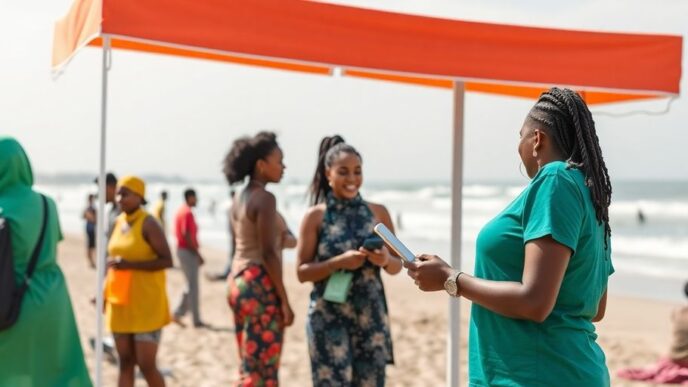 Colorful scene of health and wellness activities in Lagos.