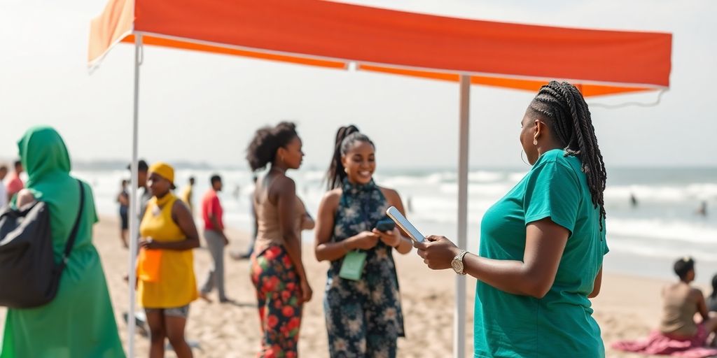 Colorful scene of health and wellness activities in Lagos.