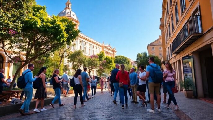 Participants solving puzzles in Lisbon's beautiful streets.