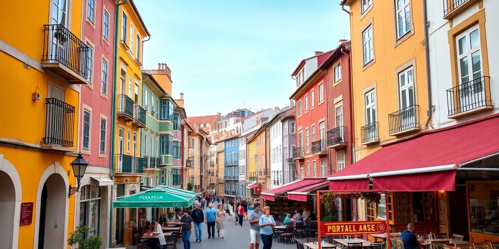 Colorful streets of Portugal with traditional architecture.