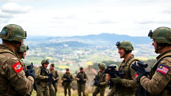 Portuguese and American troops training together in Portugal.