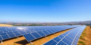 Solar panels in Portugal under clear blue skies.