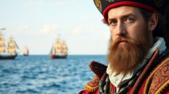 Photographic portrait of Henry the Navigator in historic attire.