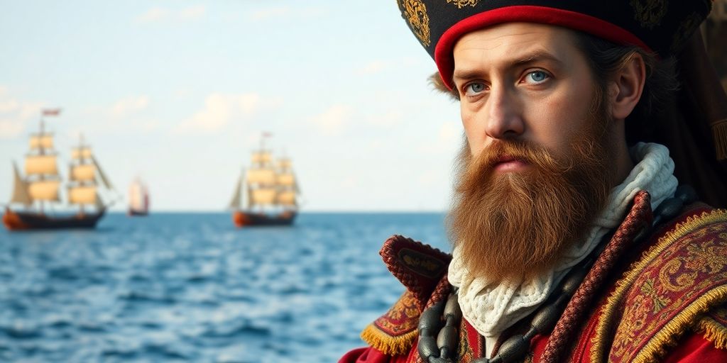 Photographic portrait of Henry the Navigator in historic attire.