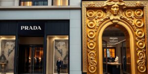 Prada store with Versace accents in a luxury setting.