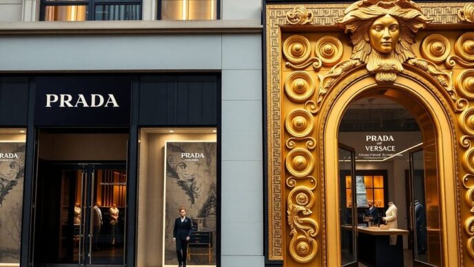 Prada store with Versace accents in a luxury setting.