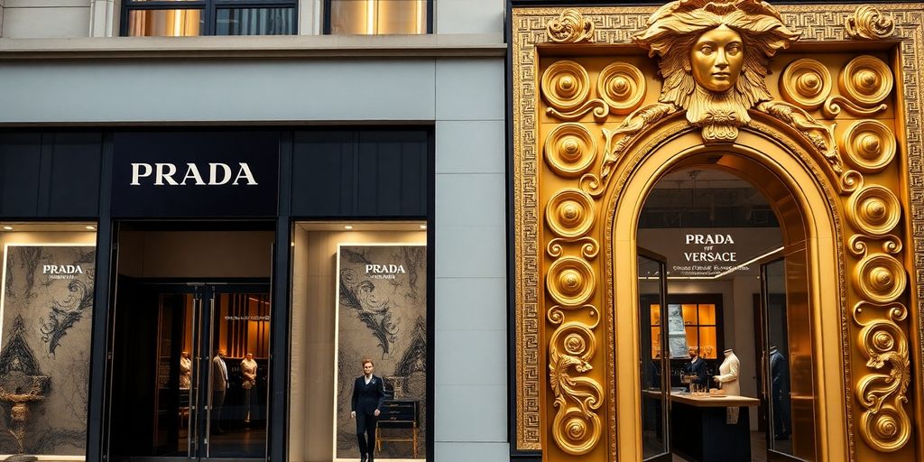 Prada store with Versace accents in a luxury setting.