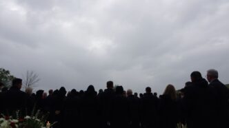 Mourners at Aga Khan IV's funeral in Portugal.