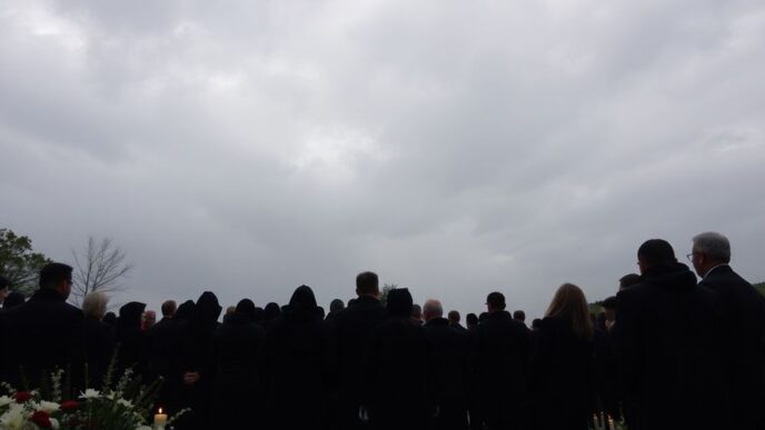 Mourners at Aga Khan IV's funeral in Portugal.