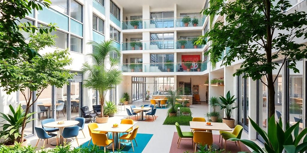 New student residence with modern architecture and greenery.