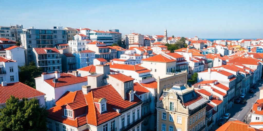 Aerial view of Lisbon's diverse housing architecture and rooftops.