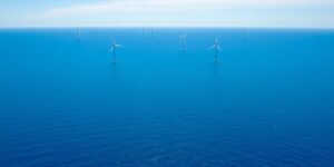 Offshore wind turbines near Portugal's coastline and fishing waters.