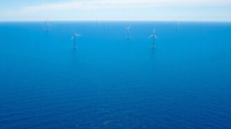 Offshore wind turbines near Portugal's coastline and fishing waters.