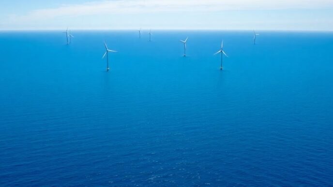 Offshore wind turbines near Portugal's coastline and fishing waters.